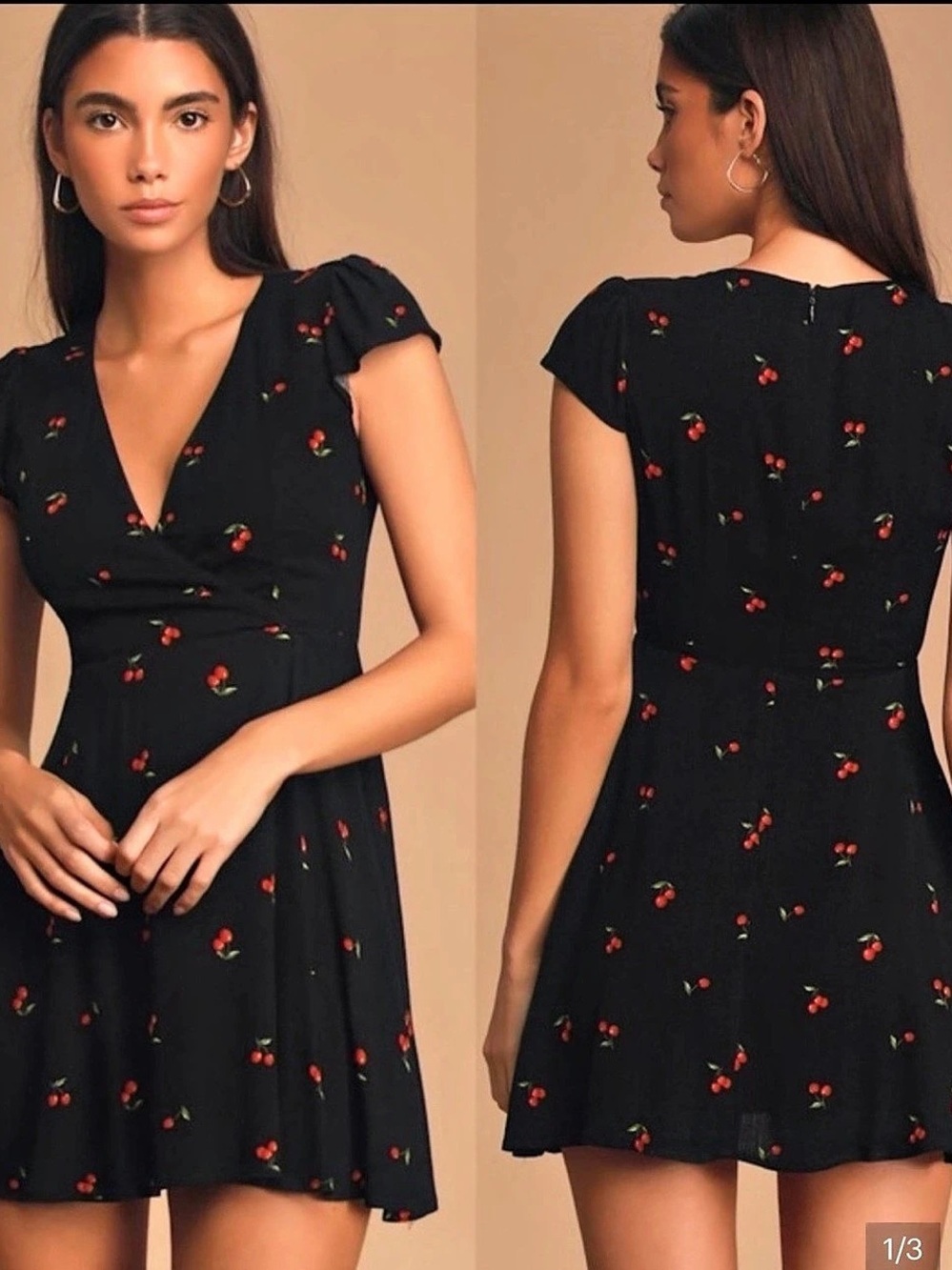 Lulus Best Day Ever Black Cherry Print Skater Dress XS